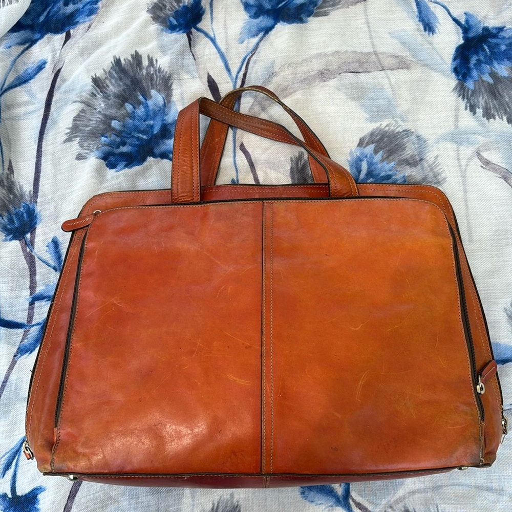 🧡 Vintage Fossil Leather Laptop Bag Briefcase-As is